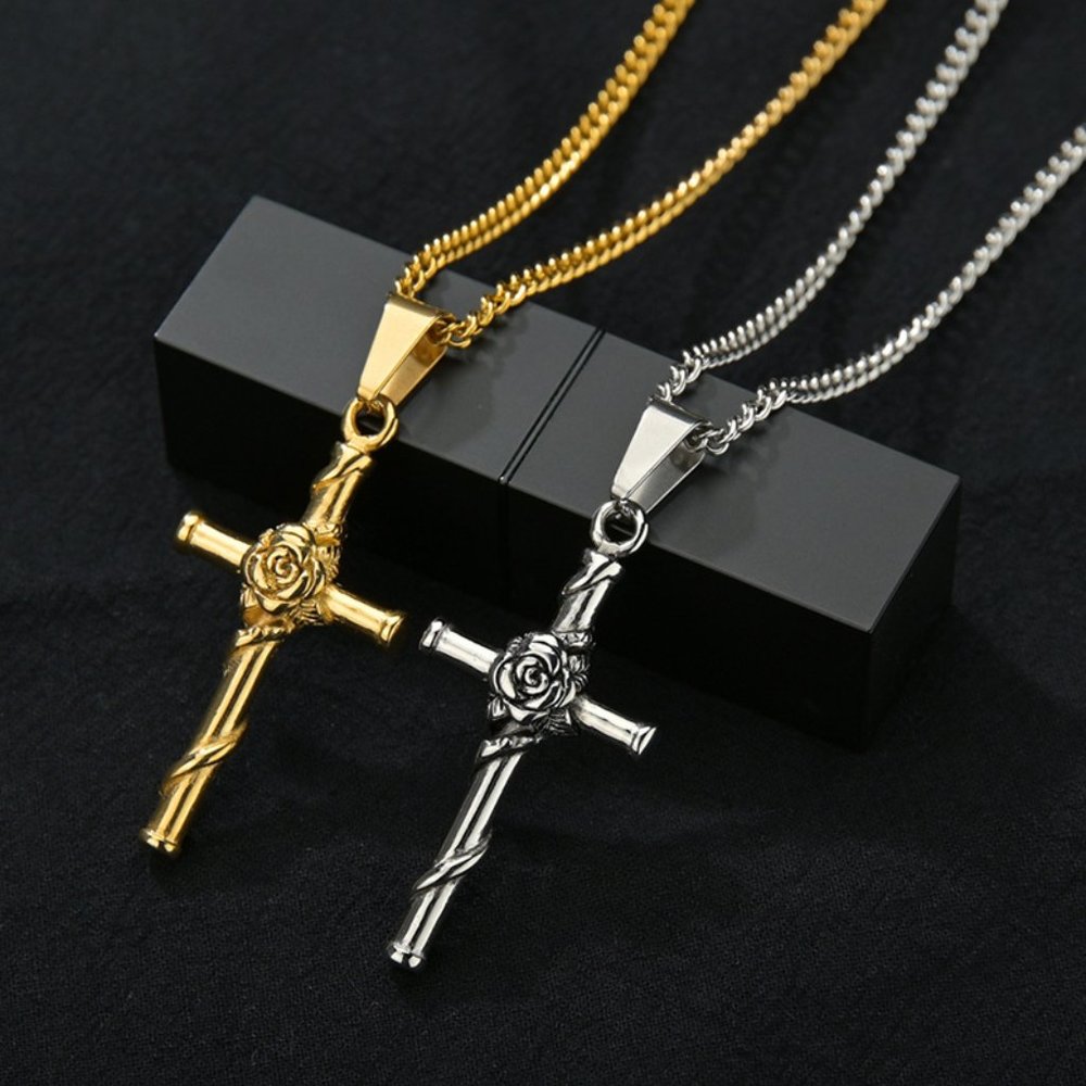 Rosary Cross Faith Necklace Gold Silver - Picture 2 of 11
